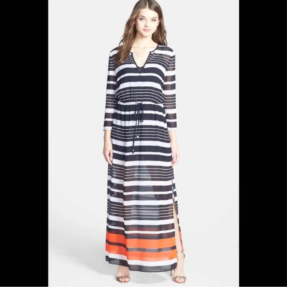 Michael Kors Striped Maxi Dress|XS - Black, White, and Orange